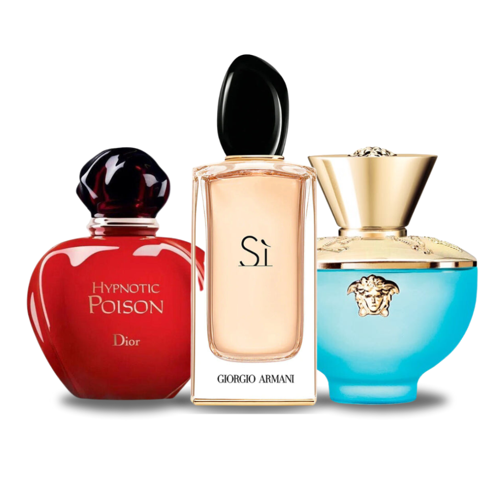 3 Parfums Dior HYPNOTIC POISON, Giorgio Armani SÌ et Versace DYLAN TURQUOISE 100ml (PAYEZ 1, OBTENEZ 3)