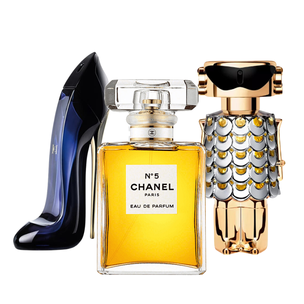 3 Parfums Carolina Herrera GOOD GIRL, Chanel Nº5 et Paco Rabanne FAME (PAYEZ 1, OBTENEZ 3)