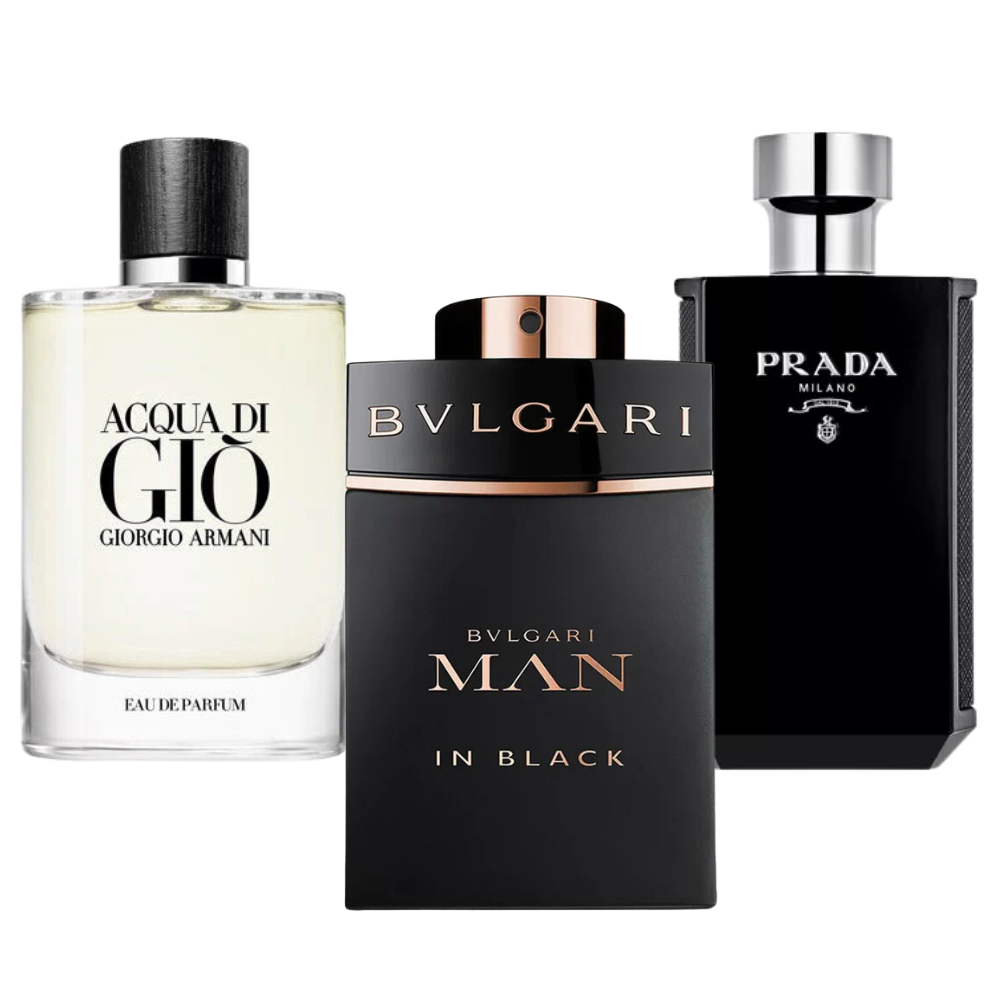 3 Parfums Bvlgari In Black, Giorgio Armani Acqua Di Gio, L'Homme Prada Intense (PAYEZ 1, OBTENEZ 3)