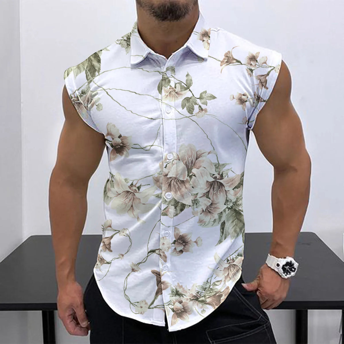 Camisa Regata de Botão Flowers - Desperte sua Elegância