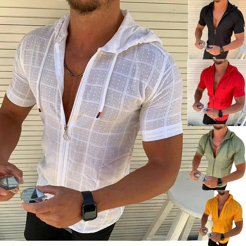 Camisa Manga Curta com Capuz - Estilo Descontraído e Confortável