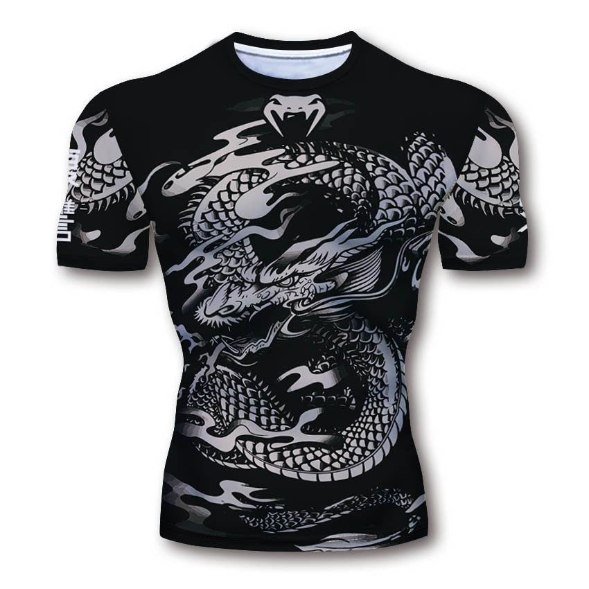 Camiseta Dragon 3D - Moda Inovadora em Arte 3D com Tecido de Compressão