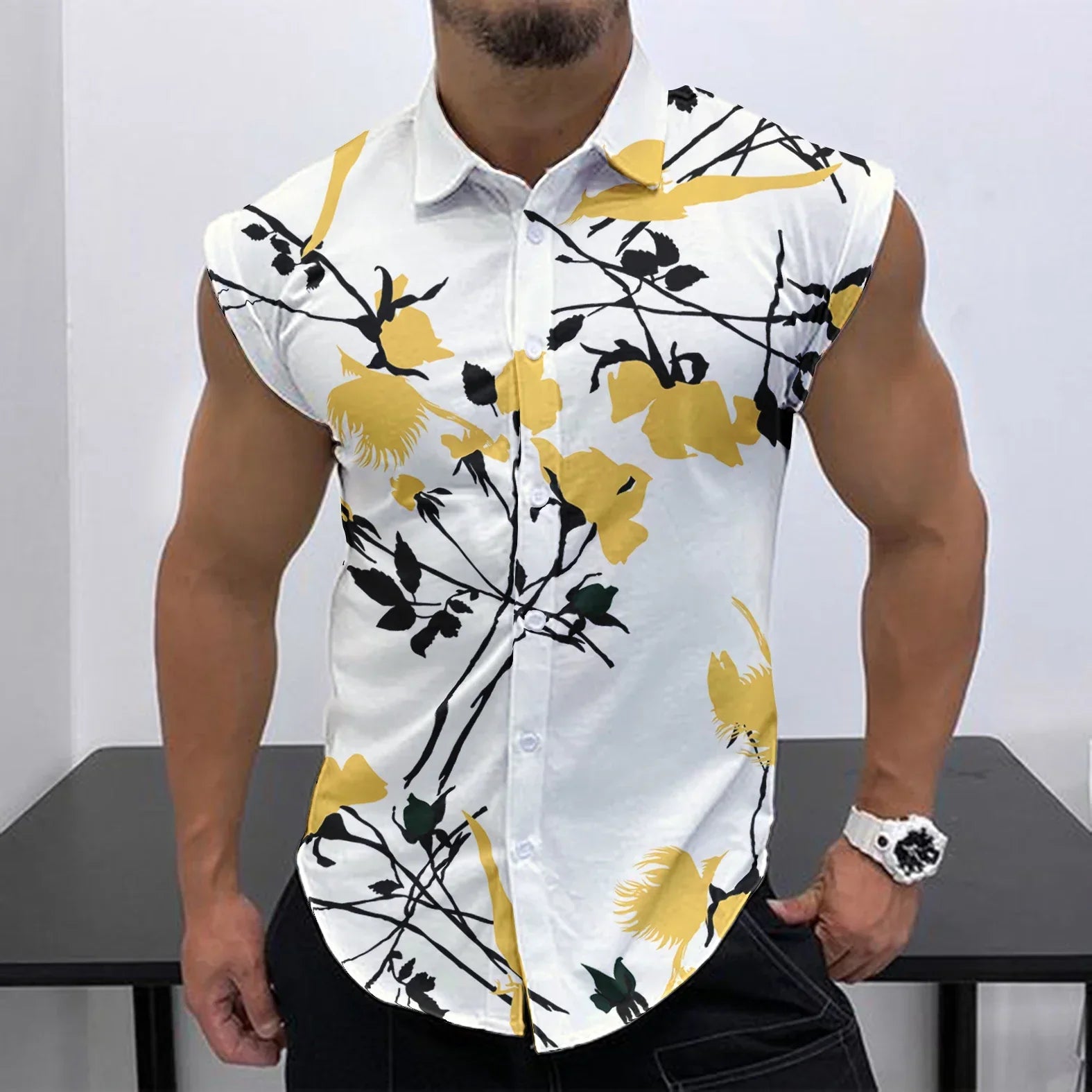 Camisa Regata de Botão Flowers - Desperte sua Elegância