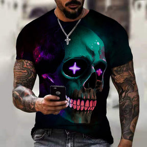 Camiseta Casual Caveira - Design Inovador em 3D